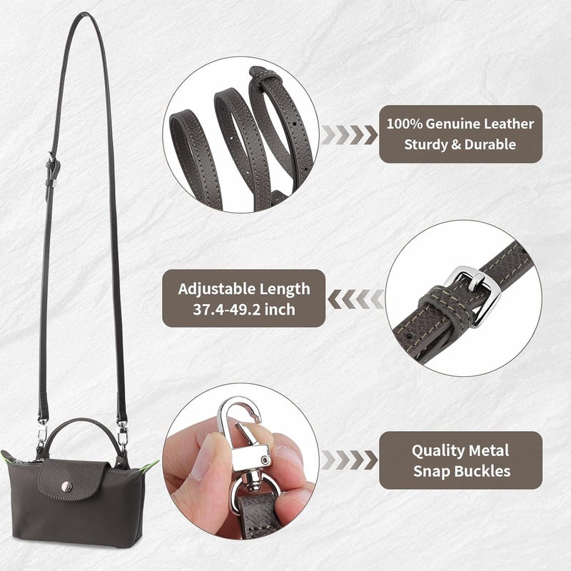 KOMHPS Purse Straps Replacement, Leather Handbag Crossbody Shoulder Strap Kit Adjustable for Mini Longcamp Tote Bag Women - Image 5